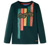 vidaXL Camiseta Infantil Manga Larga Estampado Coche Carreras Ropa Verde Oscuro 104