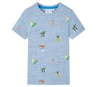vidaXL Camiseta Infantil Top de Niños Ropa Manga Corta Cuello Redondo Azul Mélange 128
