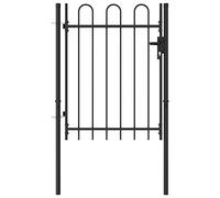 vidaXL Cancela de valla con una puerta y arcos acero negro 1x1,2 m