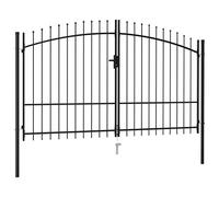vidaXL Cancela de Valla Doble Puerta de Jardín Entada Vallado Exterior con Puntas de Acero Negro 3x1,75 m