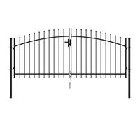vidaXL Cancela de Valla Doble Puerta de Jardín Entada Vallado Exterior con Puntas de Acero Negro 3x1,25 m