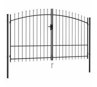 vidaXL Cancela de Valla Doble Puerta de Jardín Entada Vallado Exterior con Puntas de Acero Negro 3x1,75 m