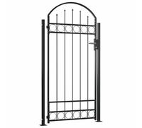 vidaXL Cancela de Valla Sencilla Individual Puerta de Jardín Entrada Exterior con Forma de Arco con Dos Postes de Acero Negro 105x204 cm