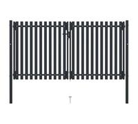 vidaXL Cancela Doble de Valla Puerta Jardín Panel Patio Exterior Práctica Cerradura Manija Estilo Moderno de Acero Gris Antracita 306x200 cm