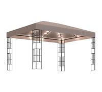 vidaXL Carpa Cenador de Jardín con Tira de Luces Lateral Pérgola Patio Toldo Sombrilla Parasol Tienda Marquesina Desmontable 4x3 m Taupé