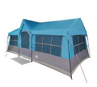 vidaXL Tienda de campaña para 12 personas hecha de poliéster impermeable y fibra de vidrio, ligera, portátil, con ventanas de malla ventiladas y fácil de montar para excursiones familiares y grupales.
