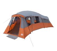 vidaXL Carpa de Camping Grande en Gris y Naranja, Impermeable, de Poliéster, con Estructura de Acero, Transpirable y Resistente a la Intemperie. Ideal para el Exterior, con Cierre de Cremallera y Bo