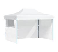 vidaXL Carpa Plegable Profesional con 3 Paredes Celebraciones Toldo Aire Libre Decoración Pérgola Marquesina Boda Paraguas Parasol Jardín Acero Blanco