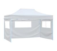 vidaXL Carpa Plegable Profesional con 3 Paredes Celebraciones Toldo Aire Libre Decoración Pérgola Marquesina Boda Paraguas Parasol Jardín Acero Blanco