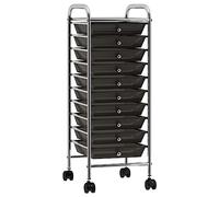 vidaXL Carrito de Almacenaje Portátil 10 Cajones para Salón de Belleza Auxiliar Multiusos con Ruedas Baño Cocina Oficina Peluquería Plástico Negro