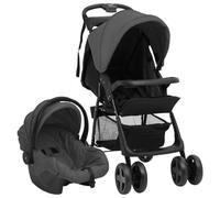 vidaXL Carrito de Bebés 3 en 1 Cochecito Sillita Silla de Paseo Corredor Infantil Canasta Niños Ajustable Dosel Plegable de Acero Gris Oscuro y Negro