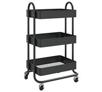 vidaXL Carrito de Cocina Carro de Servicio Doméstico Niños Garaje Estantes Almacenamiento Alimentos Bebidas Estable 3 Niveles Acero Negro 43x34x79 cm