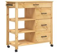 vidaXL Carrito de Cocina, Carro Organizador con Cajones Estantes, Carrito de Servicio Comida, Carro para Salón Baño Estudio, Madera Maciza de Pino