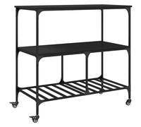 vidaXL Carrito de Cocina, Estante de Almacenaje, Carro de Servicio Comida, Carrito para Salón Baño Estudio, Madera de Ingeniería Negro