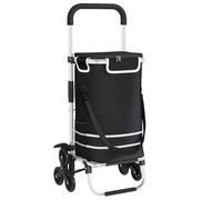 vidaXL Carrito de Compras Negro con Escalador de escaleras | Carrito útil de 30 kg de Capacidad, Mango Ajustable, Tela Oxford Impermeable, Plegable para guardarlo fácil, Cesta de supermercado, Trans