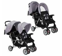 vidaXL Carrito Doble 2 Bebés Acero Tela Gris Negro Cochecito Gemelos Mellizos