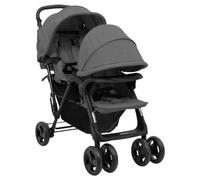 vidaXL Carrito gemelar tándem Gris Oscuro Acero