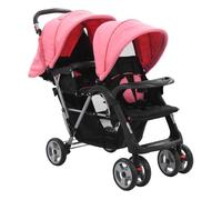 Vidaxl carrito para 2 niños tandem de acero rosa y negro