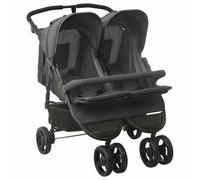 vidaXL Carrito para Gemelos Cochecito Sillita Gemelar Silla de Paseo Canasta Niños Dosel Plegable Reposapiés Ajustable de Acero Gris Antracita