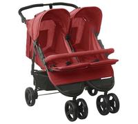 vidaXL Carrito para Gemelos Cochecito Sillita Gemelar Silla de Paseo Canasta Niños Dosel Plegable Reposapiés Ajustable de Acero Rojo