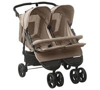 vidaXL Carrito para Gemelos Cochecito Sillita Gemelar Silla de Paseo Canasta Niños Dosel Plegable Reposapiés Ajustable de Acero Gris Taupe