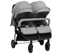 vidaXL Carrito para Gemelos Cochecito Sillita Gemelar Silla de Paseo Canasta Niños Reposapiés Ajustable Dosel Plegable de Acero Gris Claro y Negro