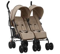 vidaXL Carrito para Gemelos Cochecito Sillita Gemelar Silla de Paseo Canasta Niños Reposapiés Ajustable Dosel Plegable de Acero Gris Taupe