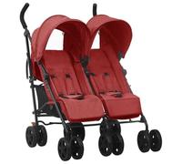 vidaXL Carrito para Gemelos Cochecito Sillita Gemelar Silla de Paseo Canasta Niños Reposapiés Ajustable Dosel Plegable de Acero Rojo