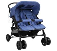 vidaXL Carrito para Gemelos Cochecito Sillita Gemelar Silla de Paseo Canasta Niños Reposapiés Ajustable Dosel Plegable de Acero Azul Marino