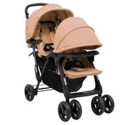 vidaXL Carrito para Gemelos Cochecito Sillita Gemelar Silla de Paseo Canasta Niños Reposapiés Ajustable Dosel Plegable Tándem Gris Taupe Acero