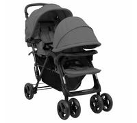 vidaXL Carrito para Gemelos Cochecito Sillita Gemelar Silla de Paseo Canasta Niños Reposapiés Ajustable Dosel Plegable Tándem Acero Gris Oscuro