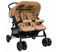 vidaXL Carrito para Gemelos Cochecito Sillita Gemelar Silla de Paseo Canasta Niños Reposapiés Ajustable Dosel Plegable de Acero Gris Taupe