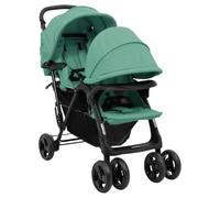 vidaXL Carrito para Gemelos Cochecito Sillita Gemelar Silla de Paseo Canasta Niños Reposapiés Ajustable Dosel Plegable Tándem Verde Acero