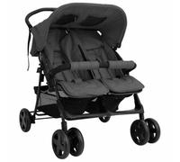 vidaXL Carrito para Gemelos Cochecito Sillita Gemelar Silla de Paseo Canasta Niños Reposapiés Ajustable Dosel Plegable de Acero Gris Oscuro