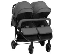 vidaXL Carrito para Gemelos Cochecito Sillita Gemelar Silla de Paseo Canasta Niños Reposapiés Ajustable Dosel Plegable de Acero Gris Oscuro y Negro