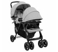 vidaXL Carrito para Gemelos Cochecito Sillita Gemelar Silla de Paseo Canasta Niños Reposapiés Ajustable Dosel Plegable Tándem Acero Gris Claro
