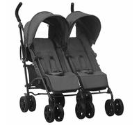 vidaXL Carrito para Gemelos Cochecito Sillita Gemelar Silla de Paseo Canasta Niños Reposapiés Ajustable Dosel Plegable de Acero Gris Antracita