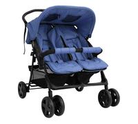 vidaXL Cochecito gemelar Azul marino, Acero