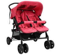 vidaXL Carrito para Gemelos Cochecito Sillita Gemelar Silla de Paseo Canasta Niños Reposapiés Ajustable Dosel Plegable de Acero Rojo