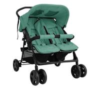 vidaXL Carrito para Gemelos Cochecito Sillita Gemelar Silla de Paseo Canasta Niños Reposapiés Ajustable Dosel Plegable de Acero Verde
