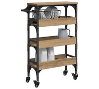 vidaXL Carro de Cocina Roble Artesanal 53 x 20 x 76 cm, Carrito de Cocina, Móvil, Carro Industrial, Organizador Resistente, Rodante, Práctico