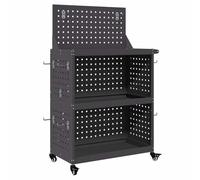 vidaXL Carro de herramientas negro con panel de ganchos en la parte superior y trasera, hecho de acero recubierto en polvo. Mide 65 x 35 x 111 cm, tiene ruedas bloqueables y un acabado mate duradero