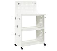 vidaXL Carro de herramientas con tablero de clavijas en la parte superior, blanco, de 65 x 35 x 111 cm, hecho de acero, incluye cerradura, ruedas, apto para interiores y exteriores, con acabado mate