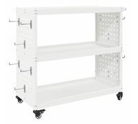 vidaXL Carro de herramientas, de acero con recubrimiento en polvo blanco, mide 75 x 35 x 73 cm. Viene con ruedas bloqueables que giran 360°. Incluye ganchos. Tiene un estilo industrial y un acabado