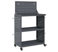 vidaXL Carro de herramientas en antracita con panel superior perforado de acero revestido en polvo. Medidas: 65 x 35 x 111 cm. Tiene ruedas giratorias de 360° que se pueden bloquear y ganchos colgan