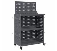 vidaXL Carro de herramientas en antracita, con panel trasero y superior de ganchos. Está hecho de acero recubierto en polvo y mide 65 x 35 x 111 cm. Es cerrable, tiene ruedas que giran 360°, es de e