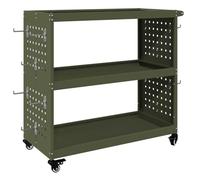 vidaXL Carro de herramientas en verde oliva, acabado mate, de acero, mide 75 x 35 x 73 cm. Tiene ruedas que giran 360° y cuentan con bloqueo. Ideal para usar tanto en interiores como exteriores, con