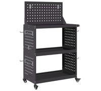 VidaXL - Carro de herramientas viejo XL negro con panel perforado en la parte superior, dimensiones 65 x 35 x 111 cm, acabado mate, bloqueo y ruedas de 360°. Ideal para bricolaje en el garaje o en el
