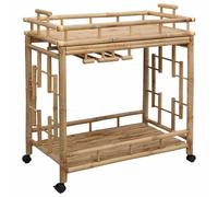 vidaXL Carro de Vino con Ruedas Natural 85 x 50 x 93 cm Bambú, Carrito de Bebidas con Ruedas, Rectangular, Duradero, Ligero, fácil de Limpiar, Ideal para Vino y Almacenamiento