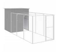 vidaXL Caseta de Perros con Corral, Jaula para Perros con Tejado, Casa para Mascotas, Perrera para Jardín Exterior, Acero Galvanizado Gris Claro